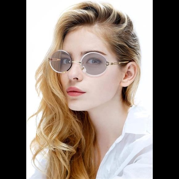 3 Pairs Metal Rimless Oval Sunglasses Vintage Tinted Eyewear for Outdoor Women main image 6
